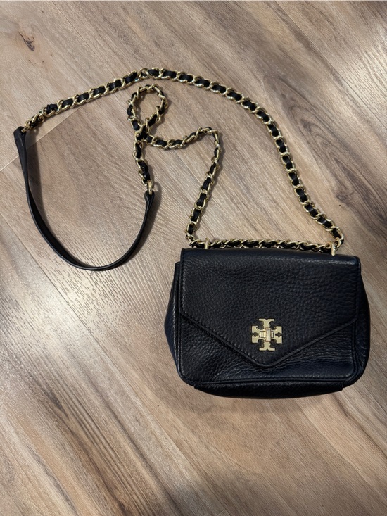 Tory Burch Handbags - Tory Burch Kira Black Pebbled Leather Chain Crossbody Mini Bag with Gold Logo